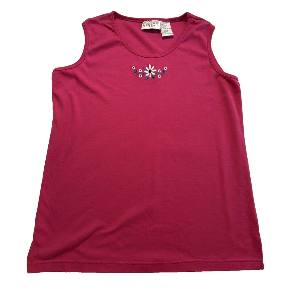 VTG 90s Jaclyn Smith Sport Magenta Pink Embroidered Flower Tank Top Large
